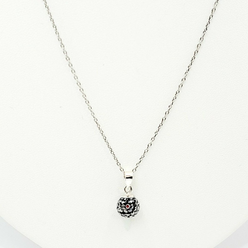 ATI 925 Indonesia Signed Sterling Silver Necklace Gunmetal Shambala Crystal Ball - Picture 2 of 11